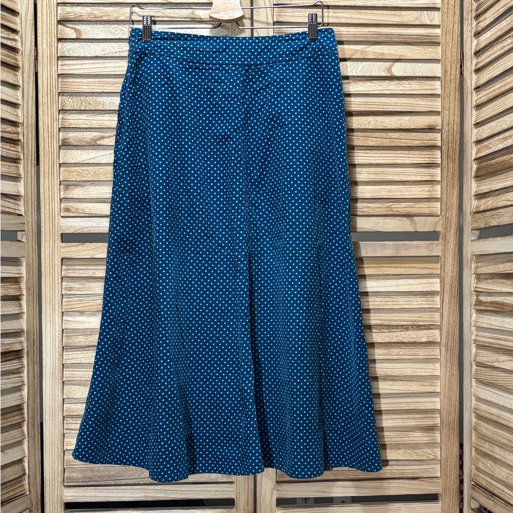 Anthropologie Vanessa Virginia Polka Dot A-Line Skirt 6 Blue Corduroy Pockets